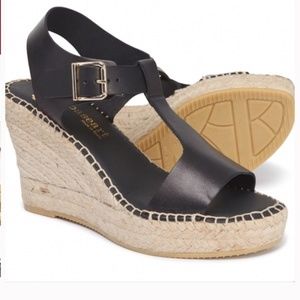 Paseart Black Leather Espadrille wedge sandals, size 8 (European 39)
